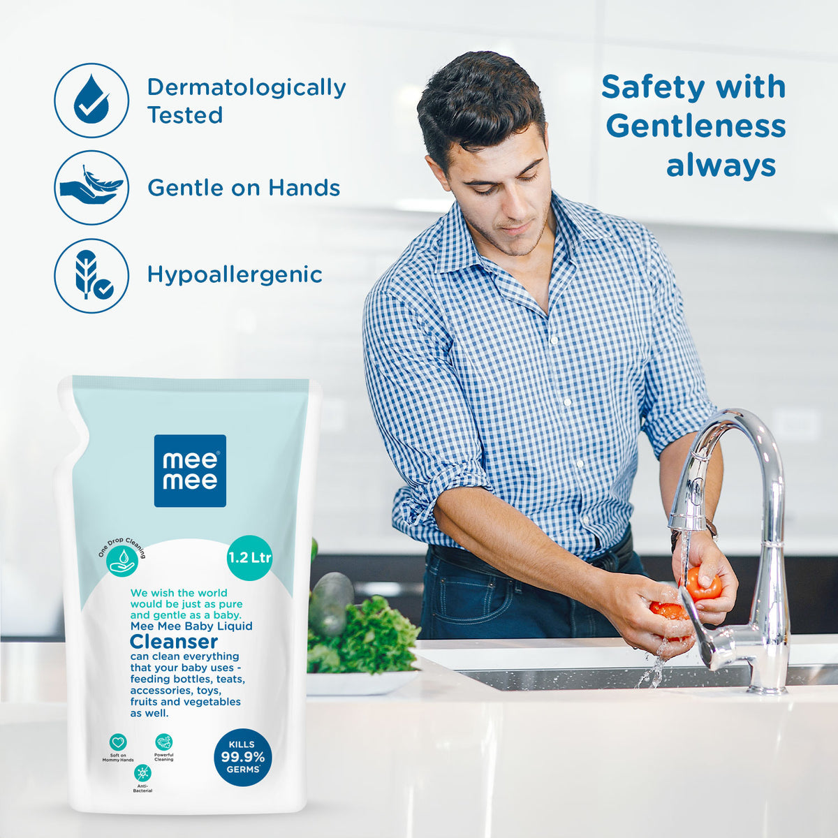 Mee Mee Anti-Bacterial Baby Liquid Cleanser – Gentle & Effective Refill Pack (1.2L)