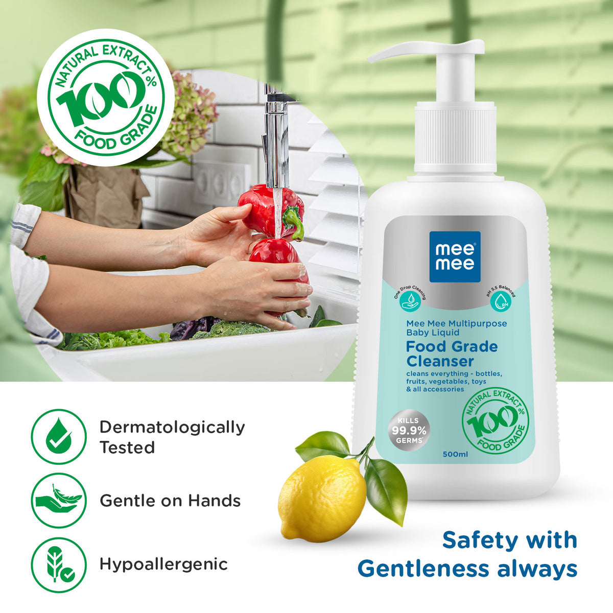 Mee Mee Multipurpose Baby Liquid Cleanser – 500ml | Food-Grade & Gentle - Mamadada