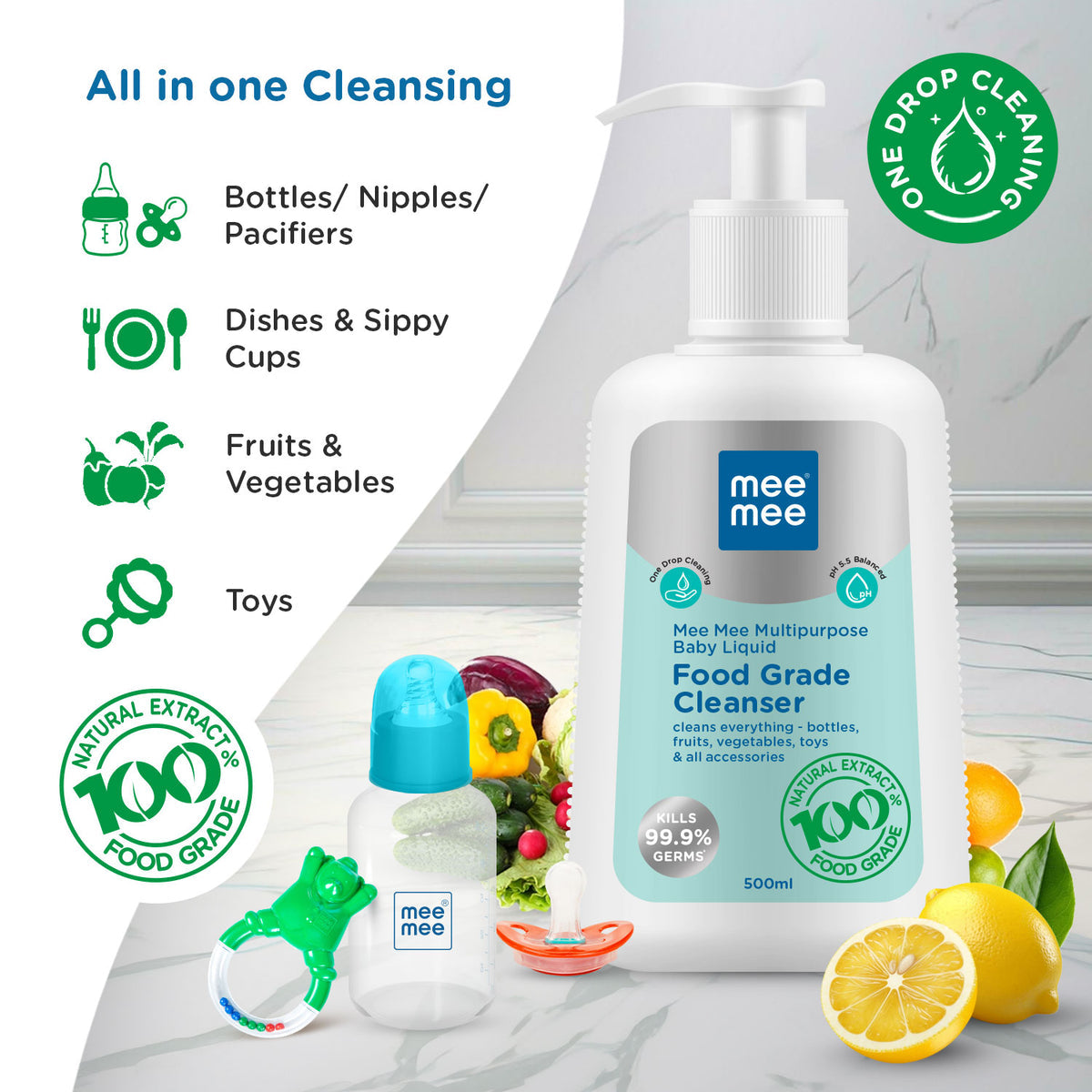 Mee Mee Multipurpose Baby Liquid Cleanser – 500ml | Food-Grade & Gentle - Mamadada