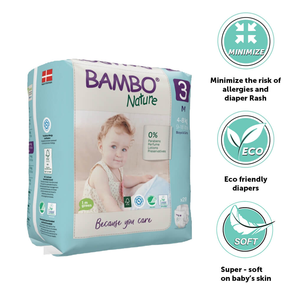 Bambo Nature Premium Baby Tape Diapers for New Born Baby, M Size (4-8 Kgs)