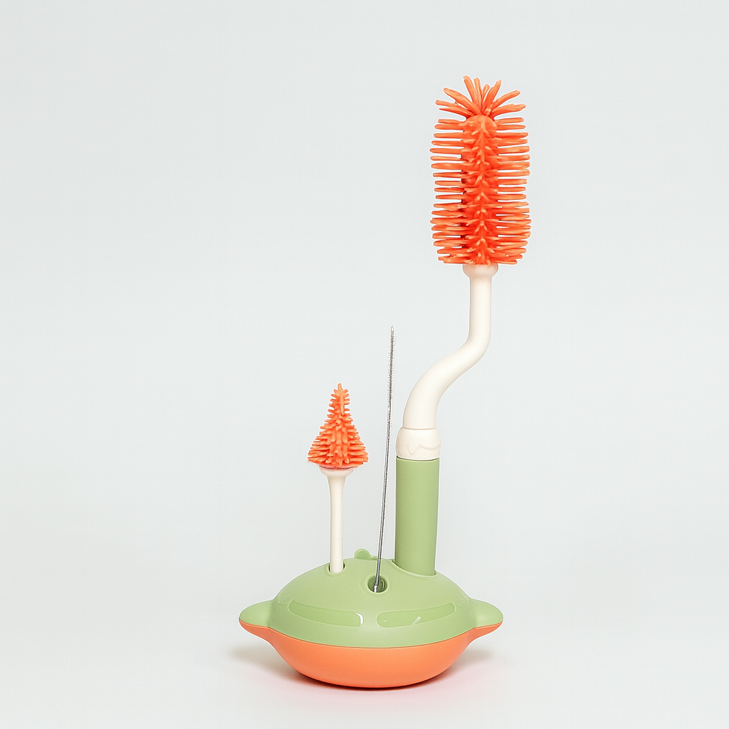 Silicone Foldable Bottle Drying Rack with Cleaning Brush
