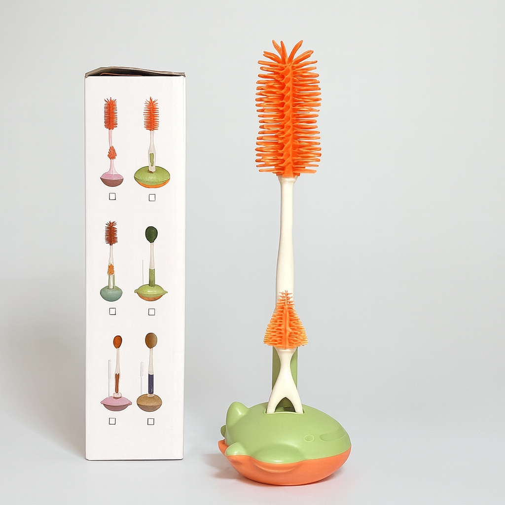 Silicone Foldable Bottle Drying Rack with Cleaning Brush