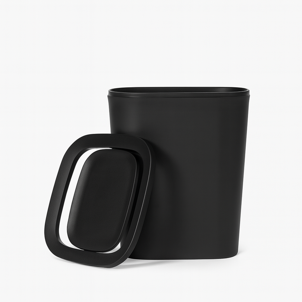 Matte Black Plastic Storage Basket with Lid – Multi-Purpose Organizer