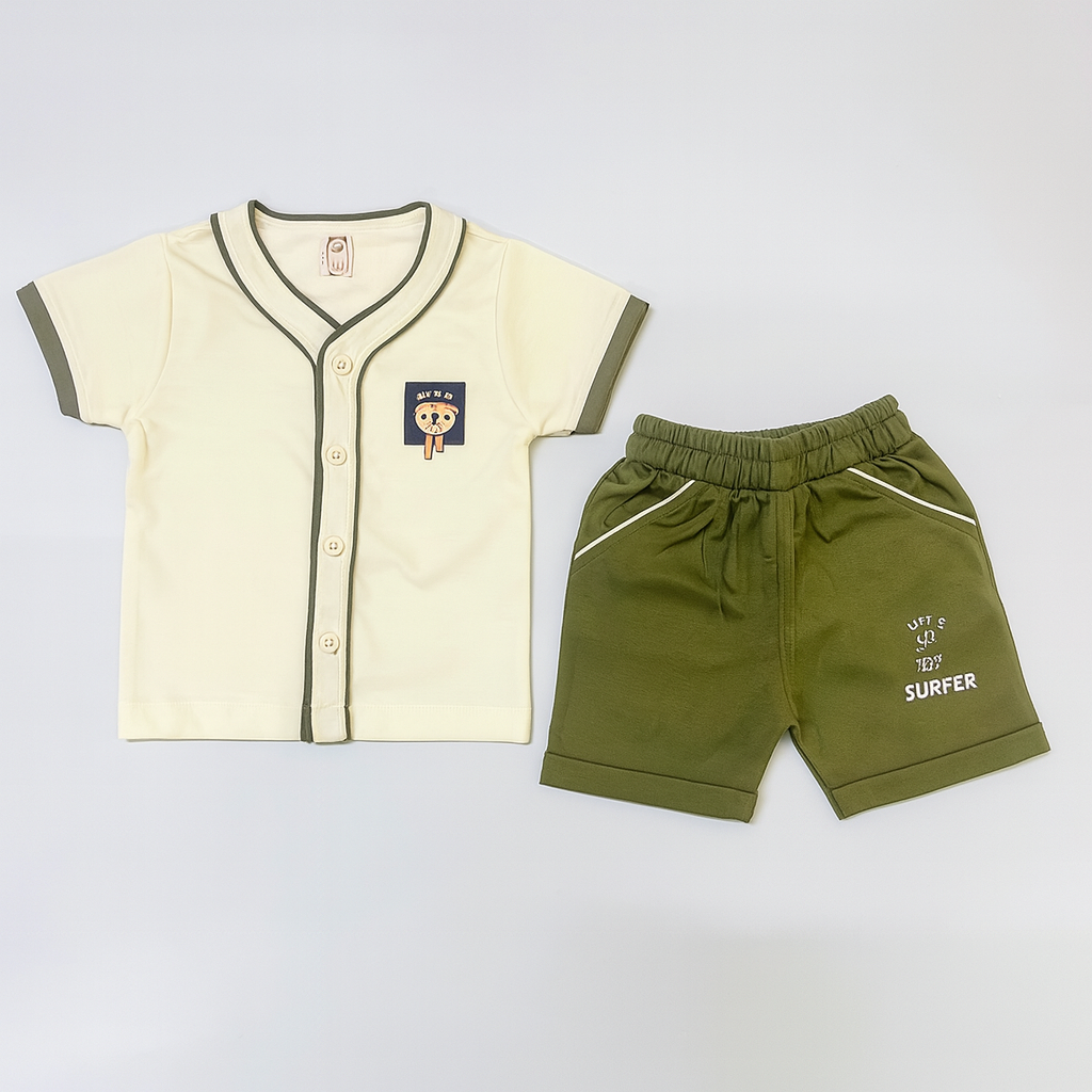 Boys Cream and Olive “Surfer” Co-Ord Set - Mamadada