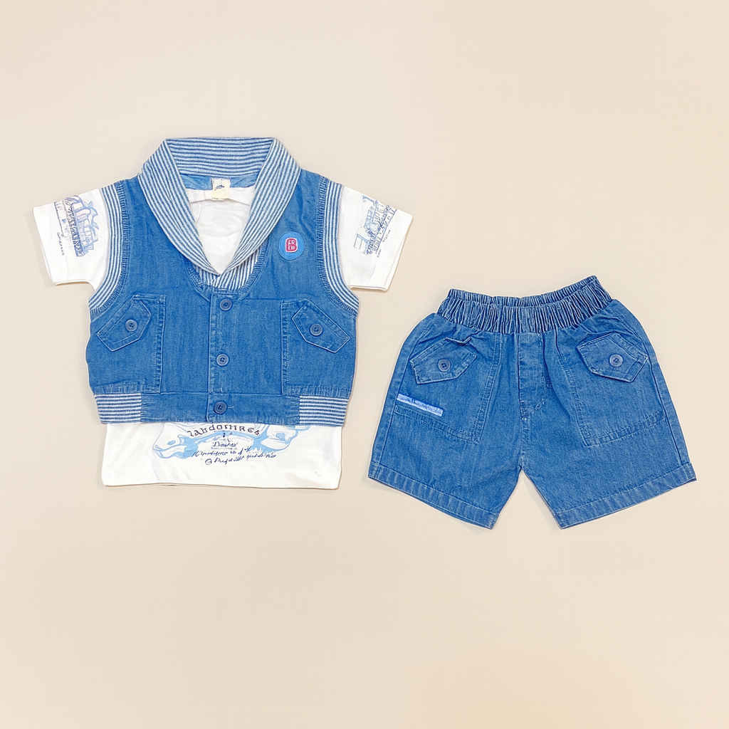 Boys Denim Vest Style Shirt with Matching Shorts