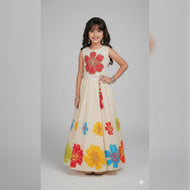 Cream Floral Embroidered Gown for Girls