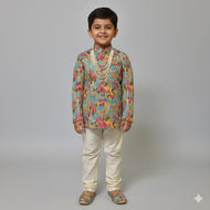 Aqua Floral Printed Kurta & Cream Pant Set – Regalia by BabyOne