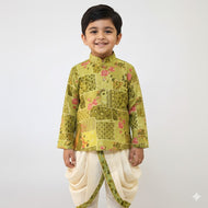 Green Patchwork Kurta with Dhoti