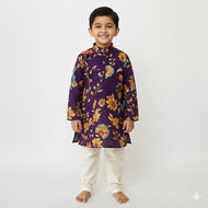 Royal Purple Floral Printed Kurta Set for Boys