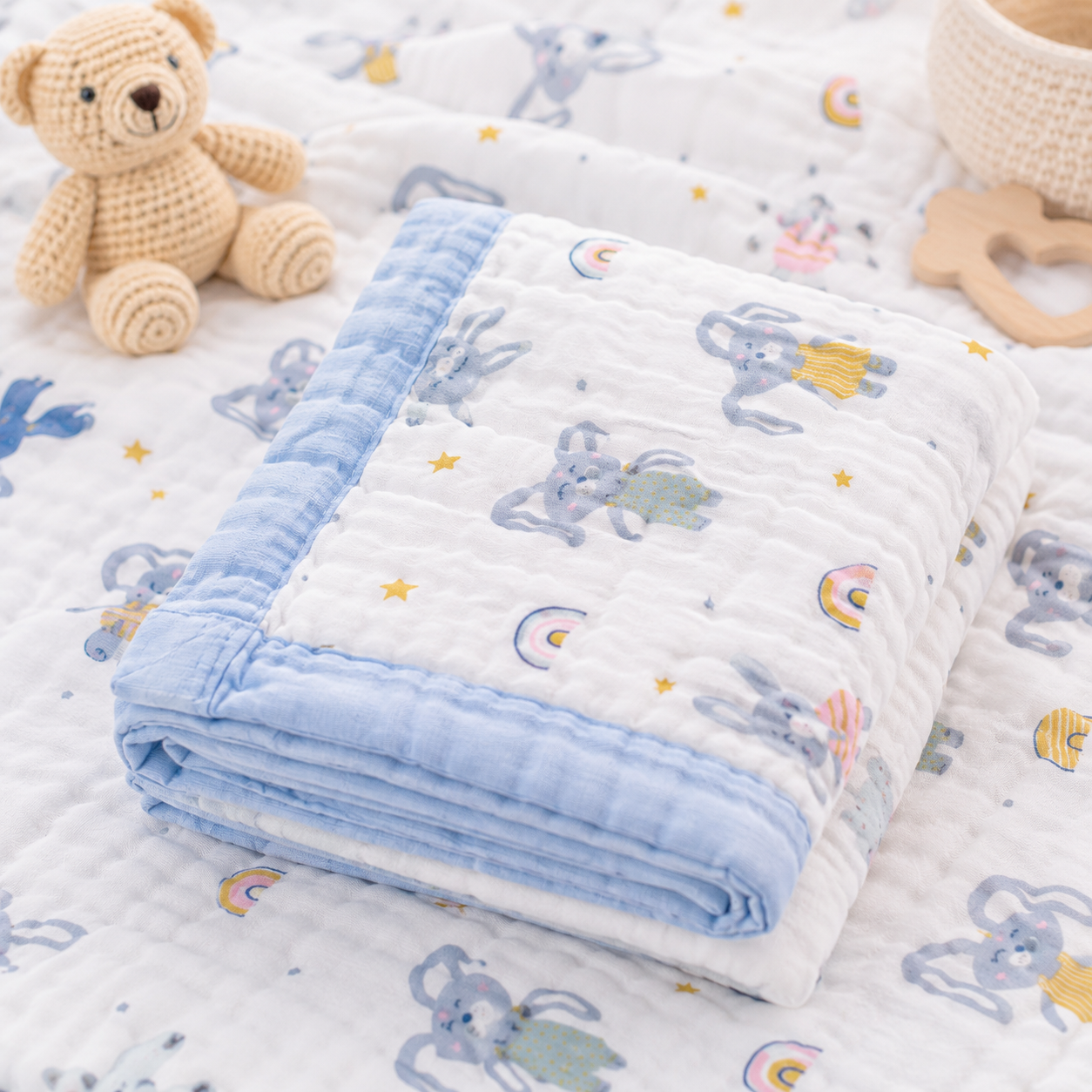 Muslin Baby Blanket with Cute Bear Print