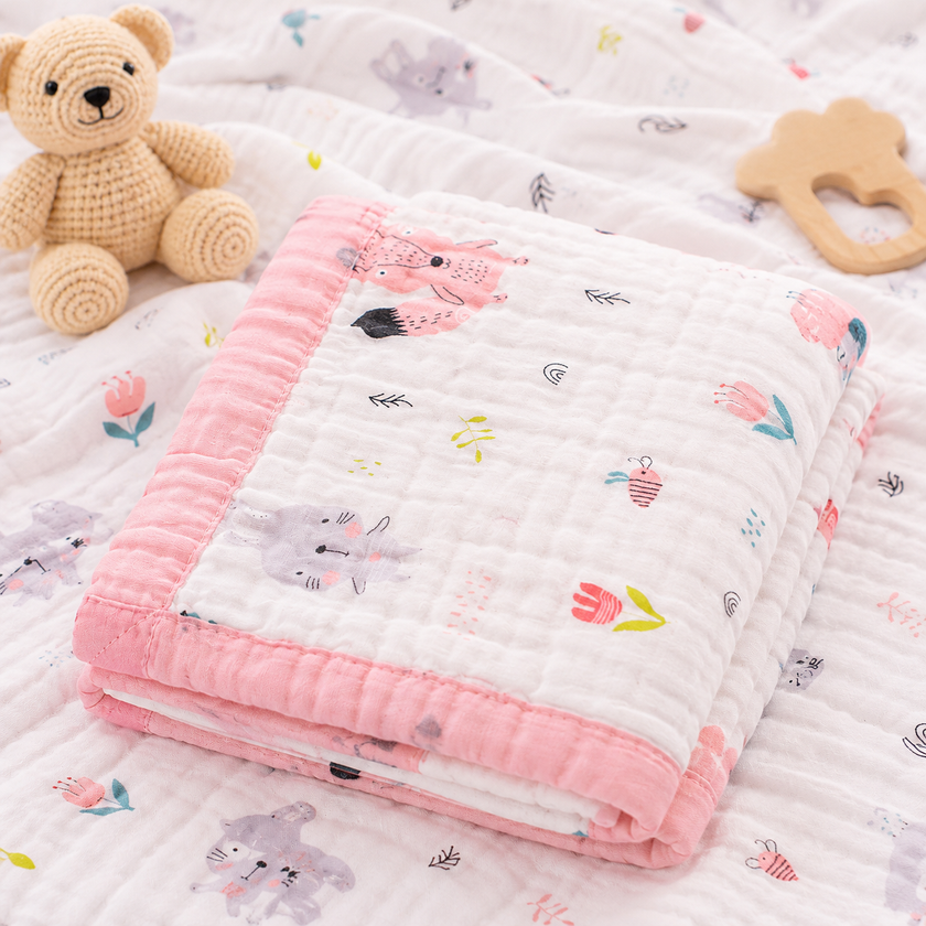 Muslin Baby Blanket with Cute Bear Print