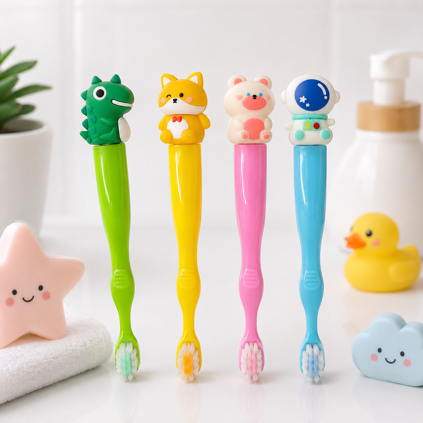 Kids Soft Bristle Cute Cartoon Animal Handles Toothbrush Multi colors (Single piece)
