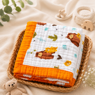 Muslin Baby Blanket with Cute Bear Print