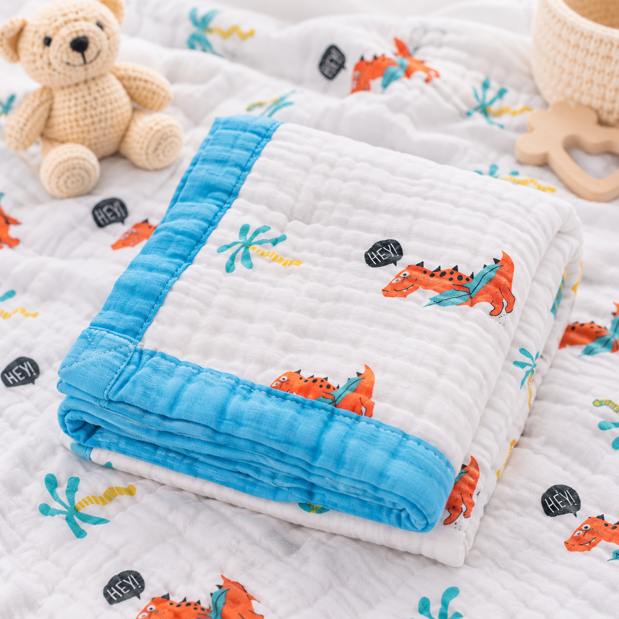 Muslin Baby Blanket with Cute Bear Print
