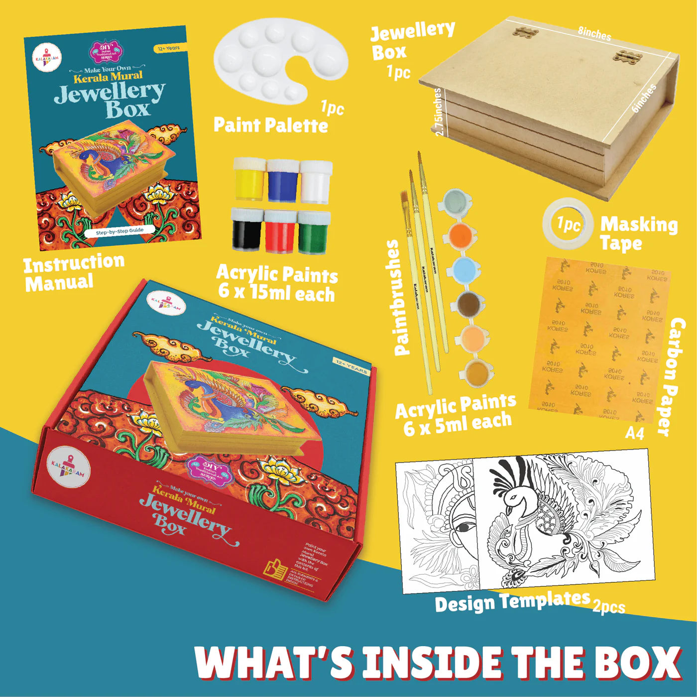 Kalakaram Make Your Own DIY Kerala Mural Jewellery Box Painting Kit