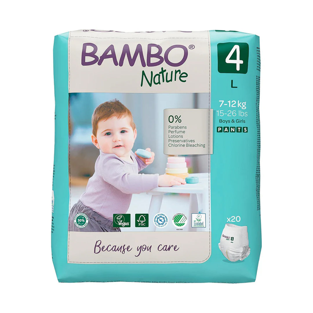 Bambo Nature Premium Baby Pants Diapers for Babies. Super Absorbent, Breathable, Extra Soft, Dermatologically Tested, Hypoallergenic Infant Nappies With Wetness Indicator