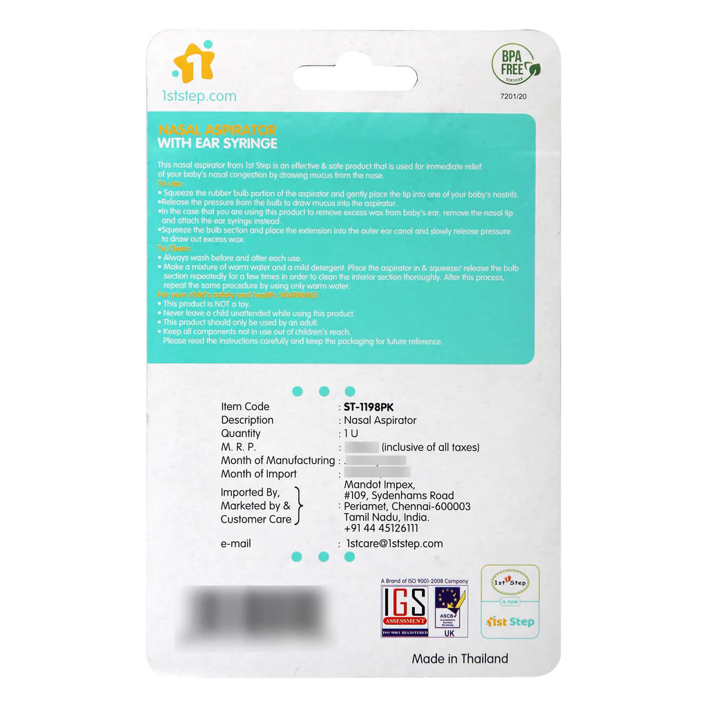 1st Step BPA Free Nasal Aspirator With Ear Syringe -Pink - Mamadada