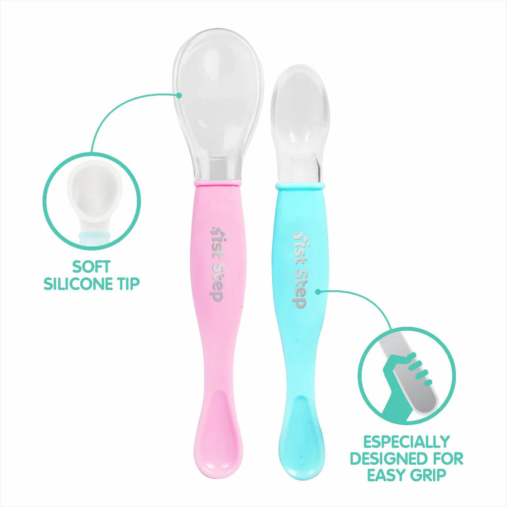 1st Step Dual Ended BPA Free Silicone Spoon Set (Pink) - Mamadada