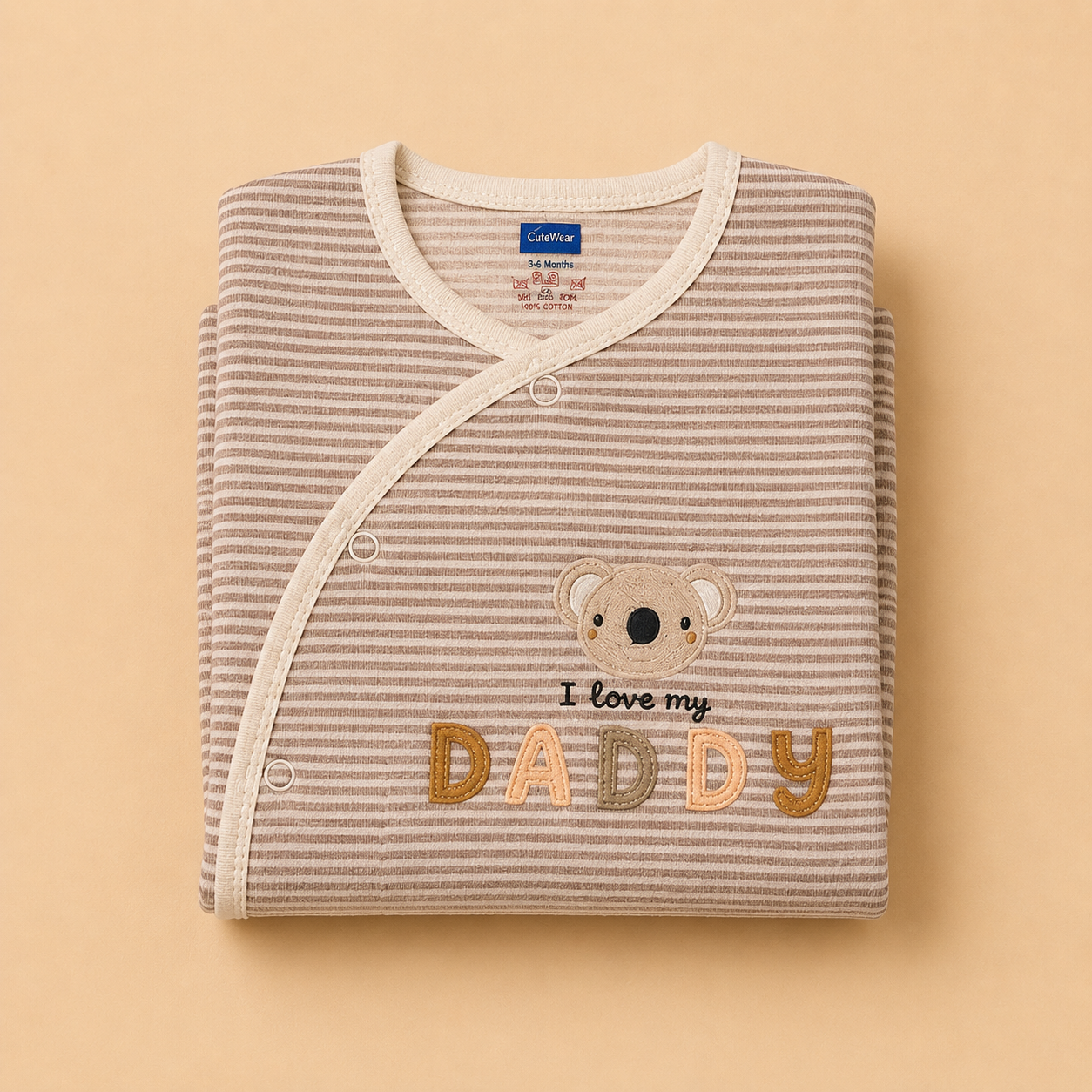 Beige Stripe I Love My Daddy Cotton Footed Sleepsuit for Newborn Babies (0-12 Months) | Soft Full Sleeve Romper