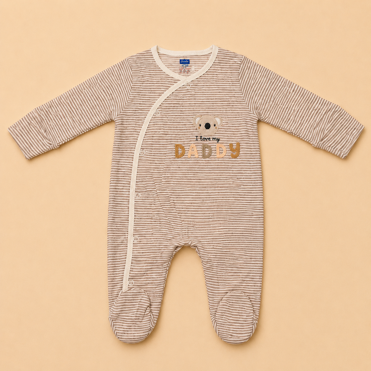 Beige Stripe I Love My Daddy Cotton Footed Sleepsuit for Newborn Babies (0-12 Months) | Soft Full Sleeve Romper
