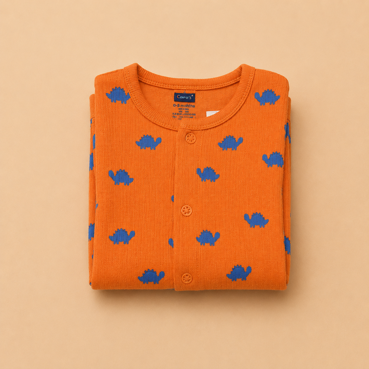 Orange Dinosaur Print Cotton Sleepsuit for Newborn Babies (0-12 Months) | Soft Full Sleeve Romper