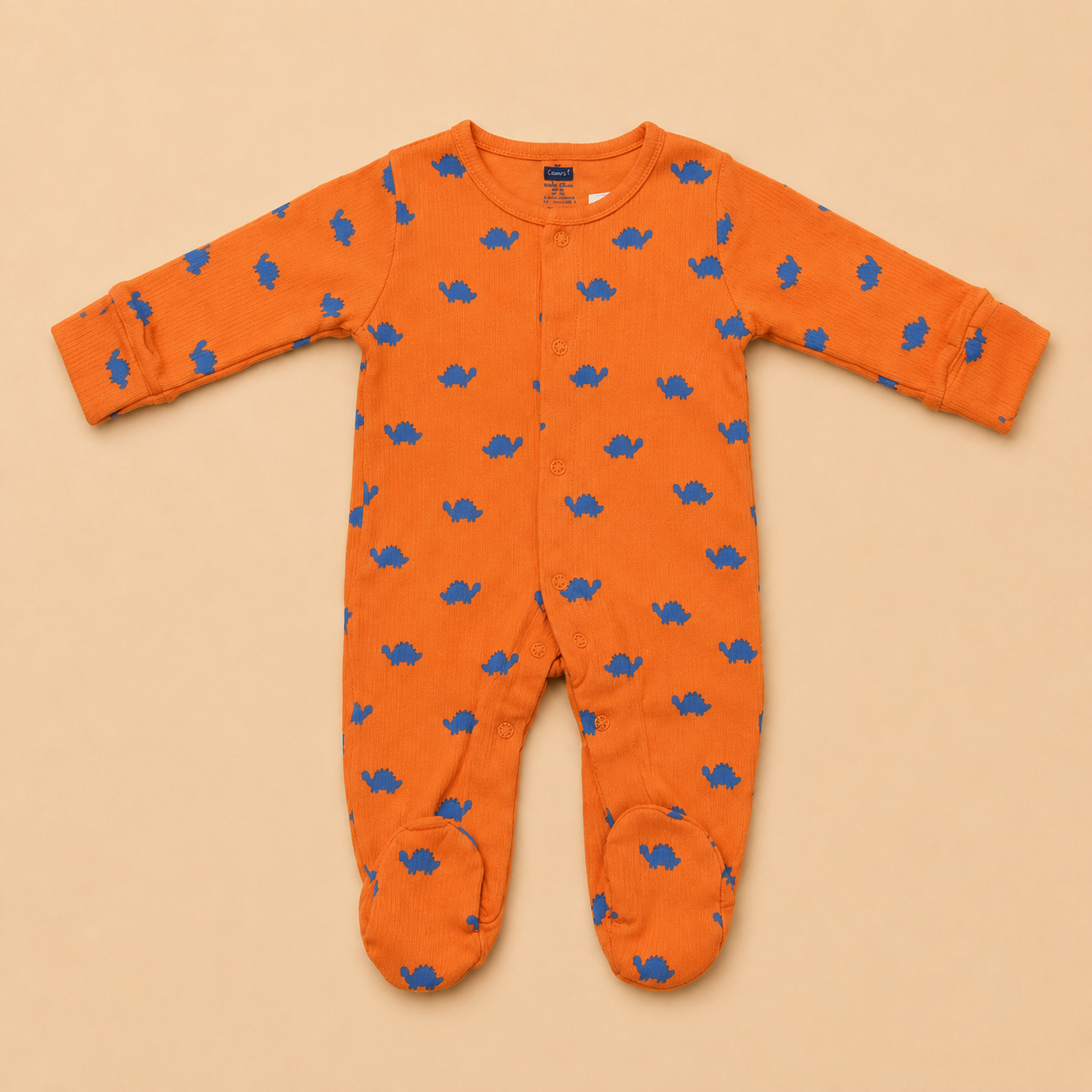 Orange Dinosaur Print Cotton Sleepsuit for Newborn Babies (0-12 Months) | Soft Full Sleeve Romper