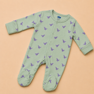 Mint Green Dinosaur Print Cotton Footed Sleepsuit for Newborn Babies (0-12 Months) | Soft Full Sleeve Romper