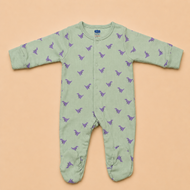 Mint Green Dinosaur Print Cotton Footed Sleepsuit for Newborn Babies (0-12 Months) | Soft Full Sleeve Romper