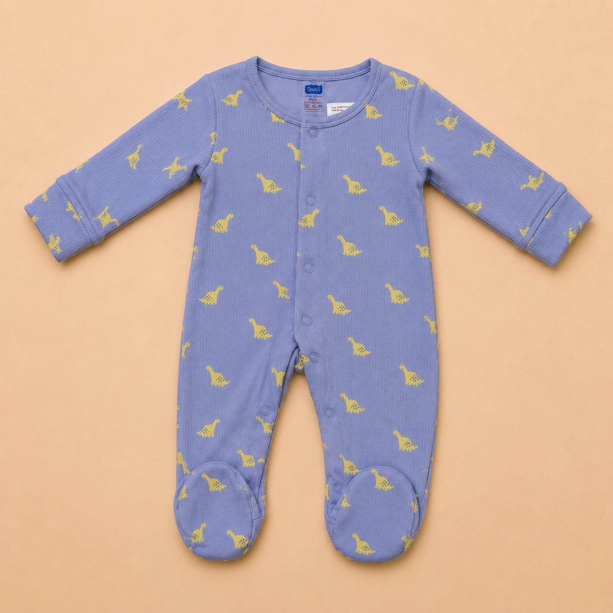 Lavender Dinosaur Print Cotton Footed Sleepsuit for Newborn Babies (0-12 Months) | Soft Full Sleeve Romper
