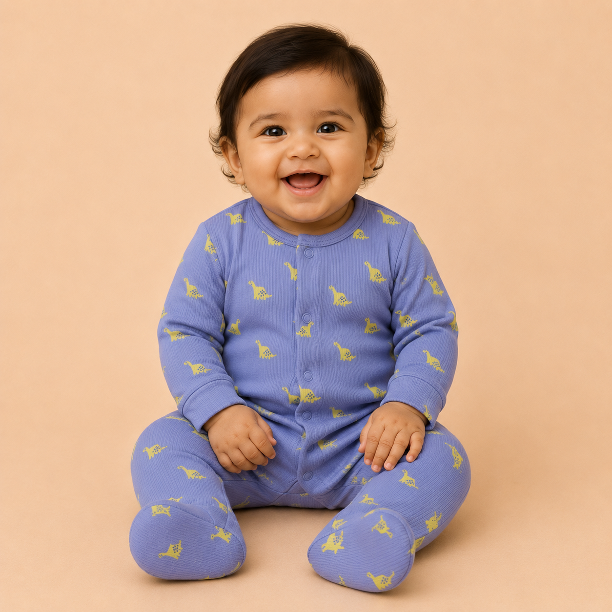 Lavender Dinosaur Print Cotton Footed Sleepsuit for Newborn Babies (0-12 Months) | Soft Full Sleeve Romper
