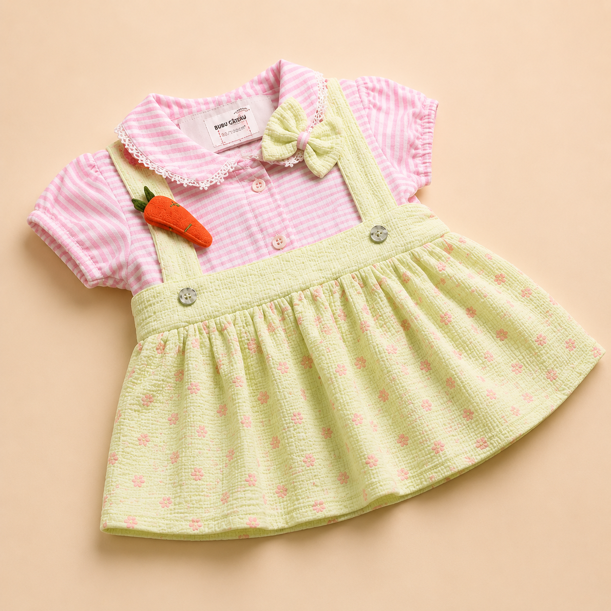 Baby Girl Floral Frock with Pink Check Top (0-12 Months) | Cute Casual Wear