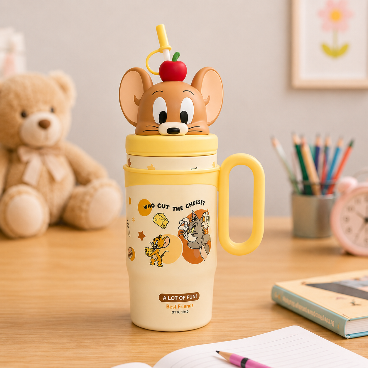 Cartoon Character Stainless Steel Insulated Straw Tumbler for Kids | Leak-Proof Sipper Cup with Handle