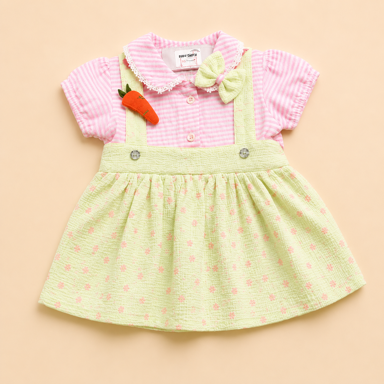 Baby Girl Floral Frock with Pink Check Top (0-12 Months) | Cute Casual Wear