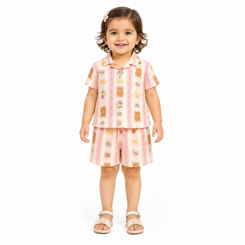 Teddy Bear Print Co-Ord Set for Babies (18-24 Months) | Soft & Breathable Unisex Wear
