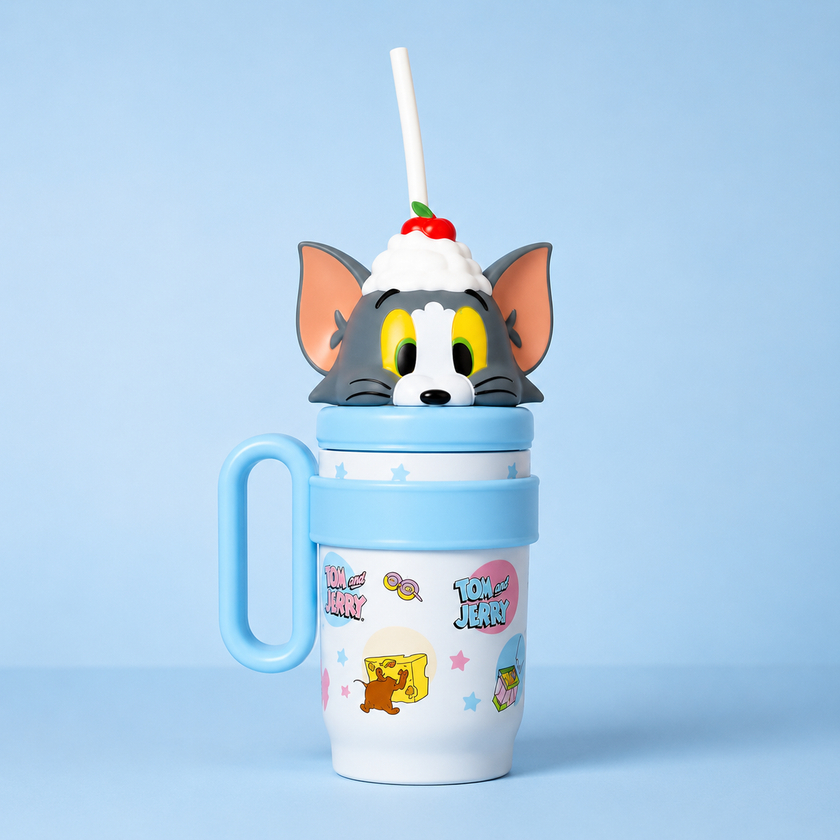 Cartoon Character Stainless Steel Insulated Straw Tumbler for Kids | Leak-Proof Sipper Cup with Handle