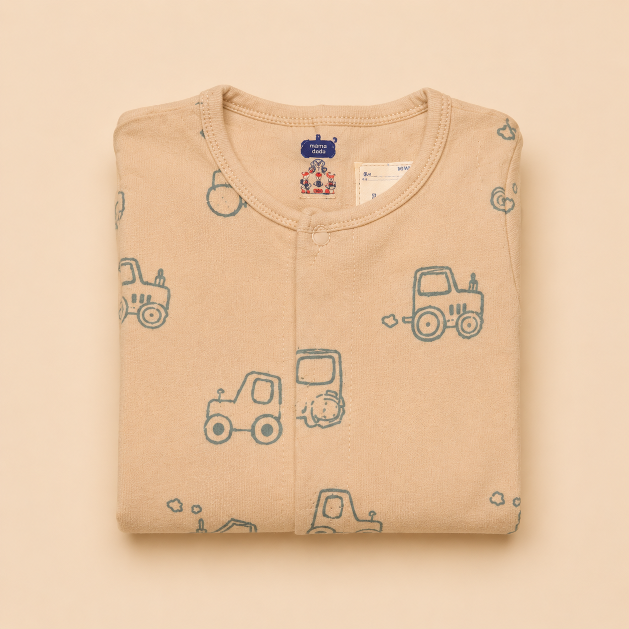 Beige Vehicle Print Cotton Sleepsuit for Newborn Babies (0-12 Months) | Soft Full Sleeve Romper