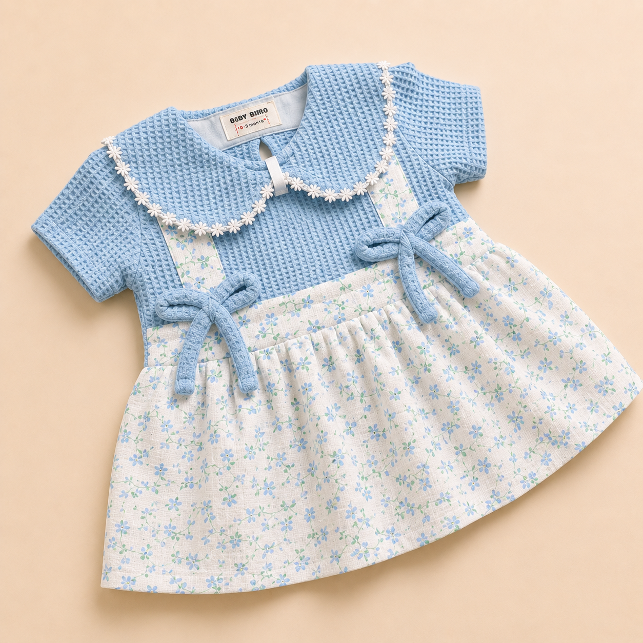 Blue Floral Cotton Frock for Baby Girls (0-12 Months) | Soft & Comfortable Infant Wear