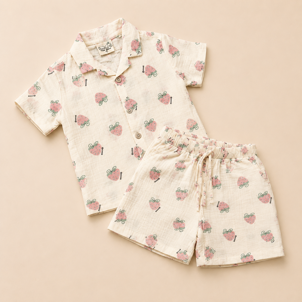 Strawberry Print Unisex Co-Ord Set for Babies (0-24 Months) | Soft & Breathable Summer Wear