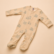 Beige Vehicle Print Cotton Sleepsuit for Newborn Babies (0-12 Months) | Soft Full Sleeve Romper