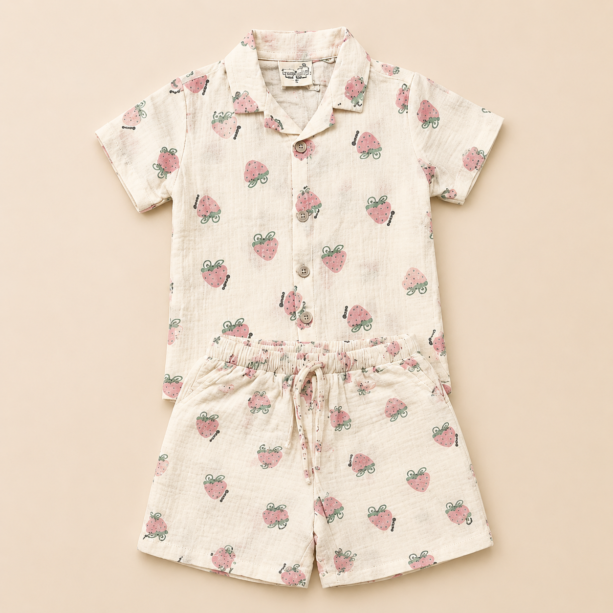Strawberry Print Unisex Co-Ord Set for Babies (0-24 Months) | Soft & Breathable Summer Wear