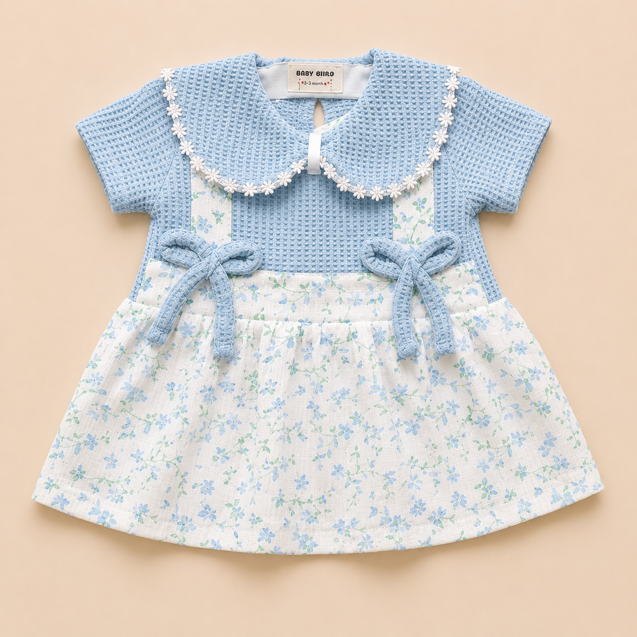 Blue Floral Cotton Frock for Baby Girls (0-12 Months) | Soft & Comfortable Infant Wear