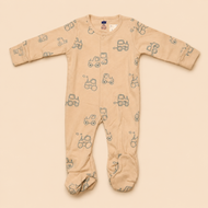 Beige Vehicle Print Cotton Sleepsuit for Newborn Babies (0-12 Months) | Soft Full Sleeve Romper