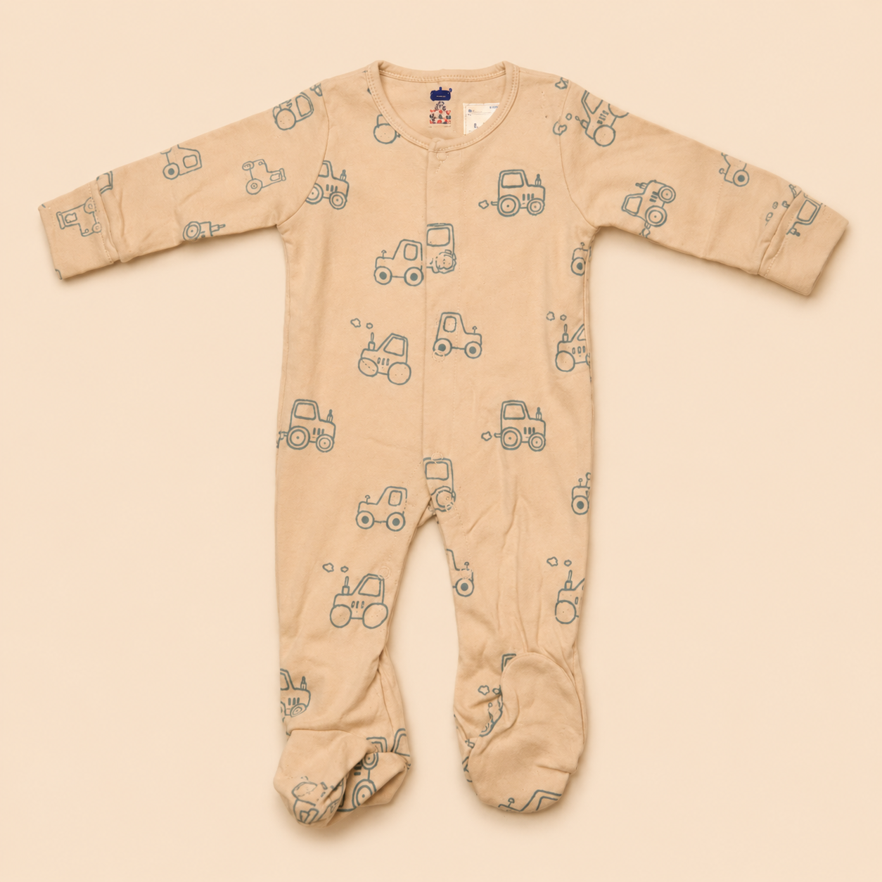Beige Vehicle Print Cotton Sleepsuit for Newborn Babies (0-12 Months) | Soft Full Sleeve Romper