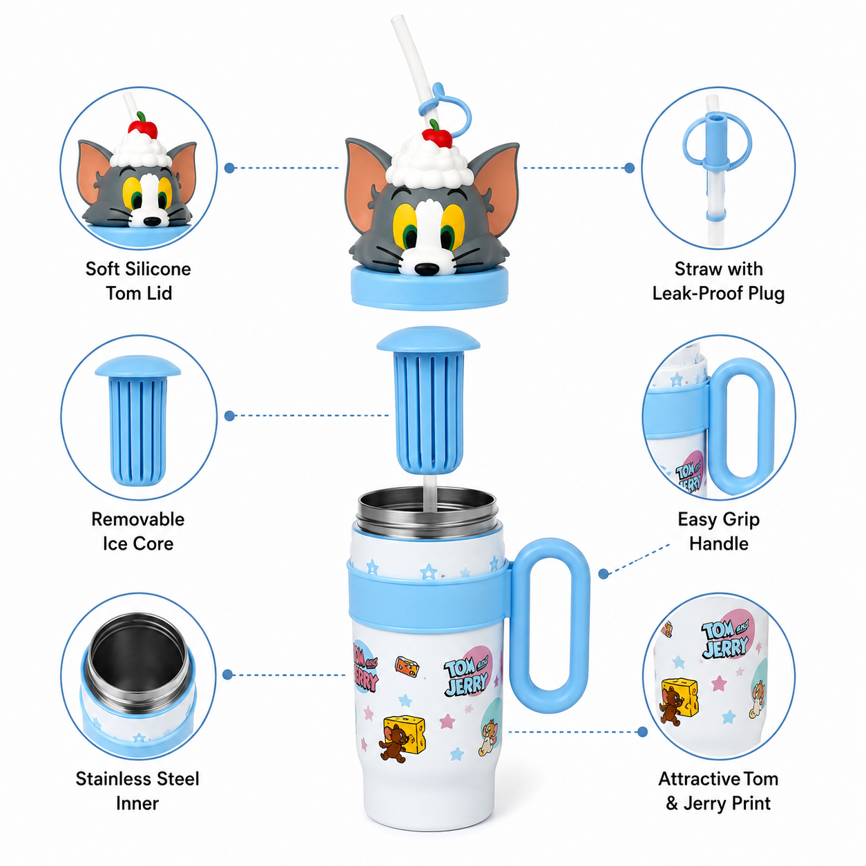 Cartoon Character Stainless Steel Insulated Straw Tumbler for Kids | Leak-Proof Sipper Cup with Handle