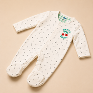 White Happy Baby Cherry Cotton Sleepsuit for Newborn Babies (0-12 Months) | Soft Full Sleeve Romper