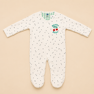 White Happy Baby Cherry Cotton Sleepsuit for Newborn Babies (0-12 Months) | Soft Full Sleeve Romper