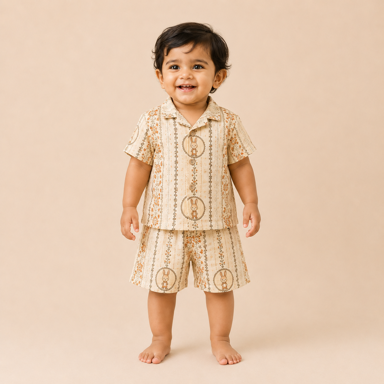 Bunny Print Cotton Co-Ord Set for Babies (0-24 Months) | Soft & Comfortable Unisex Wear