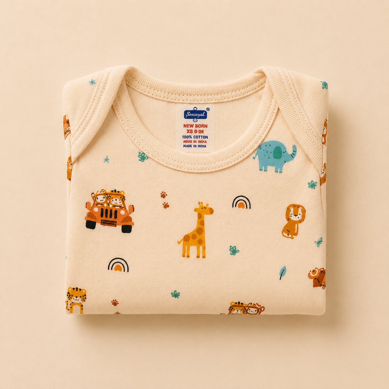 Safari Print Cotton Baby Bodysuit (0-12 Months) | Soft & Breathable Onesie