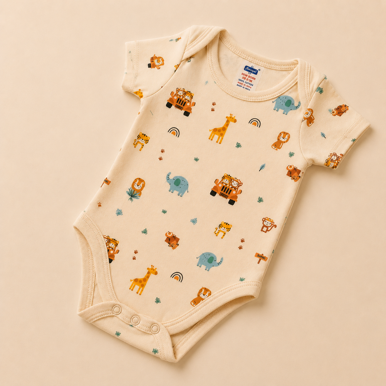 Safari Print Cotton Baby Bodysuit (0-12 Months) | Soft & Breathable Onesie
