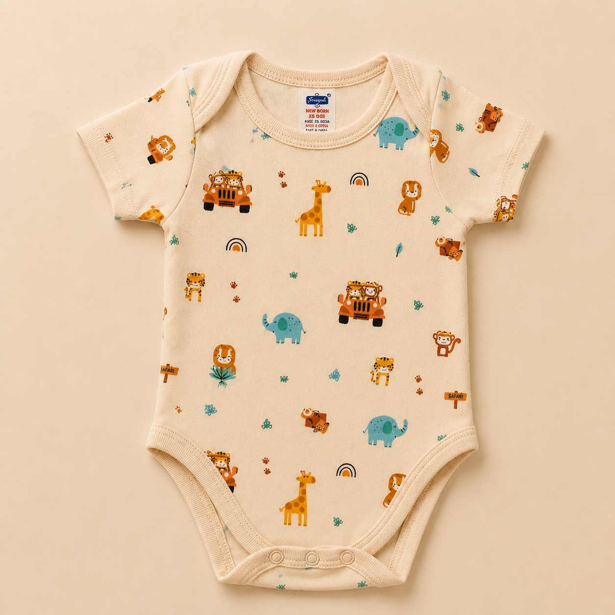 Safari Print Cotton Baby Bodysuit (0-12 Months) | Soft & Breathable Onesie
